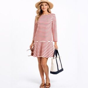 TORY BURCH Breathable Linen Drop Waist Nautical Stripe Preppy Dress ~Medium